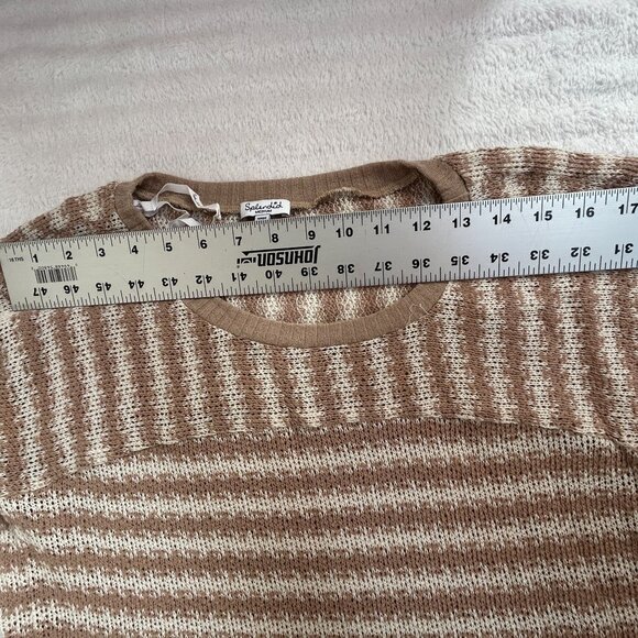 Splendid Womens Medium Brown Cream Striped Knitted Sweater Pullover Lightweight - Picture 6 of 8